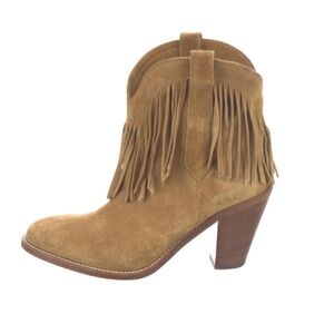 Saint Laurent Suede Fringe Trim Accent Western Boots Women's Size: 5 | IT 35